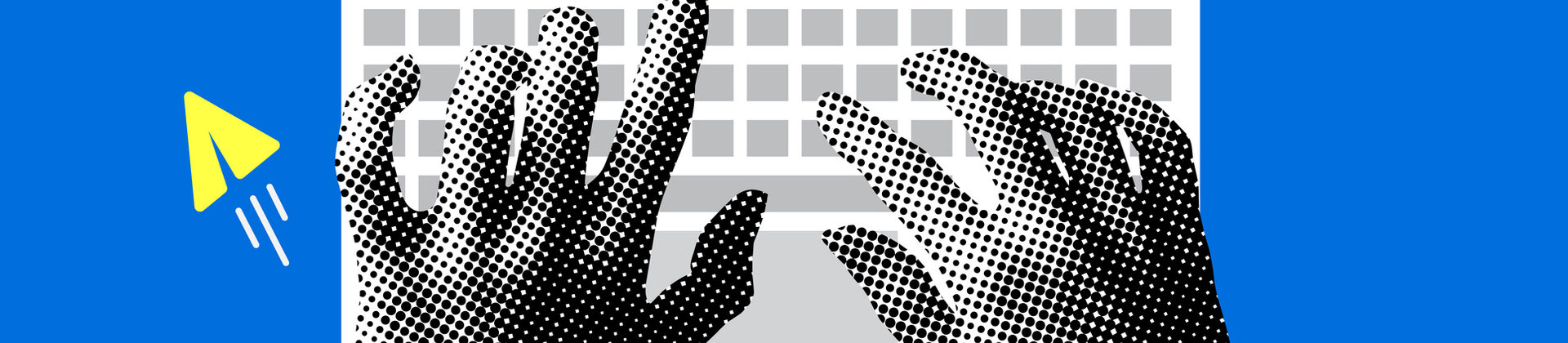 Modern collage with hands on the keyboard