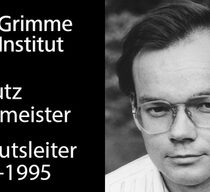 Logo Grimme-Institut auf schwarzem Grund. Daneben ein junges Bild von Dr. Lutze Hachmeister, Instutsleiter 1989-1995