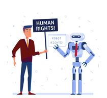Robot and human fighting for the rights