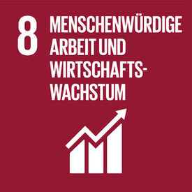Logo des 8. globalen Ziels für nachhaltige Entwicklung "Menschenwürdige Arbeit und Wirtschaftswachstum"