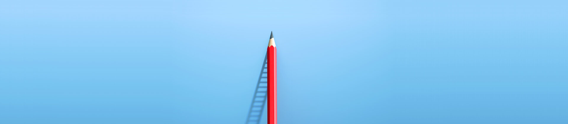 Roter Stift steht an einer Wand und wirft den Schatten einer Leiter
