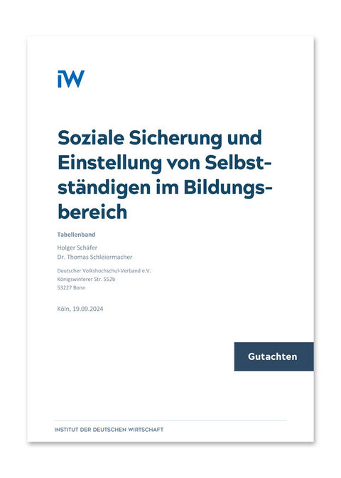 Cover des Gutachtens "Soziale Sicherung und Einstellung von Selbstständigen im Bildungsbereich