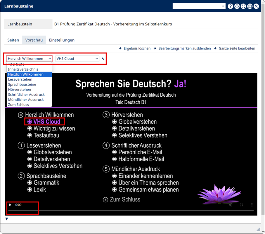 questionnaire, preparation for speaking german B1 explained trough vhs cloud